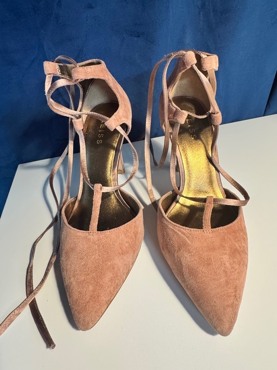 REISS Suede Lace-Up Pointed Toe Pumps Blush Pink Size 37 - Picture 1 of 2